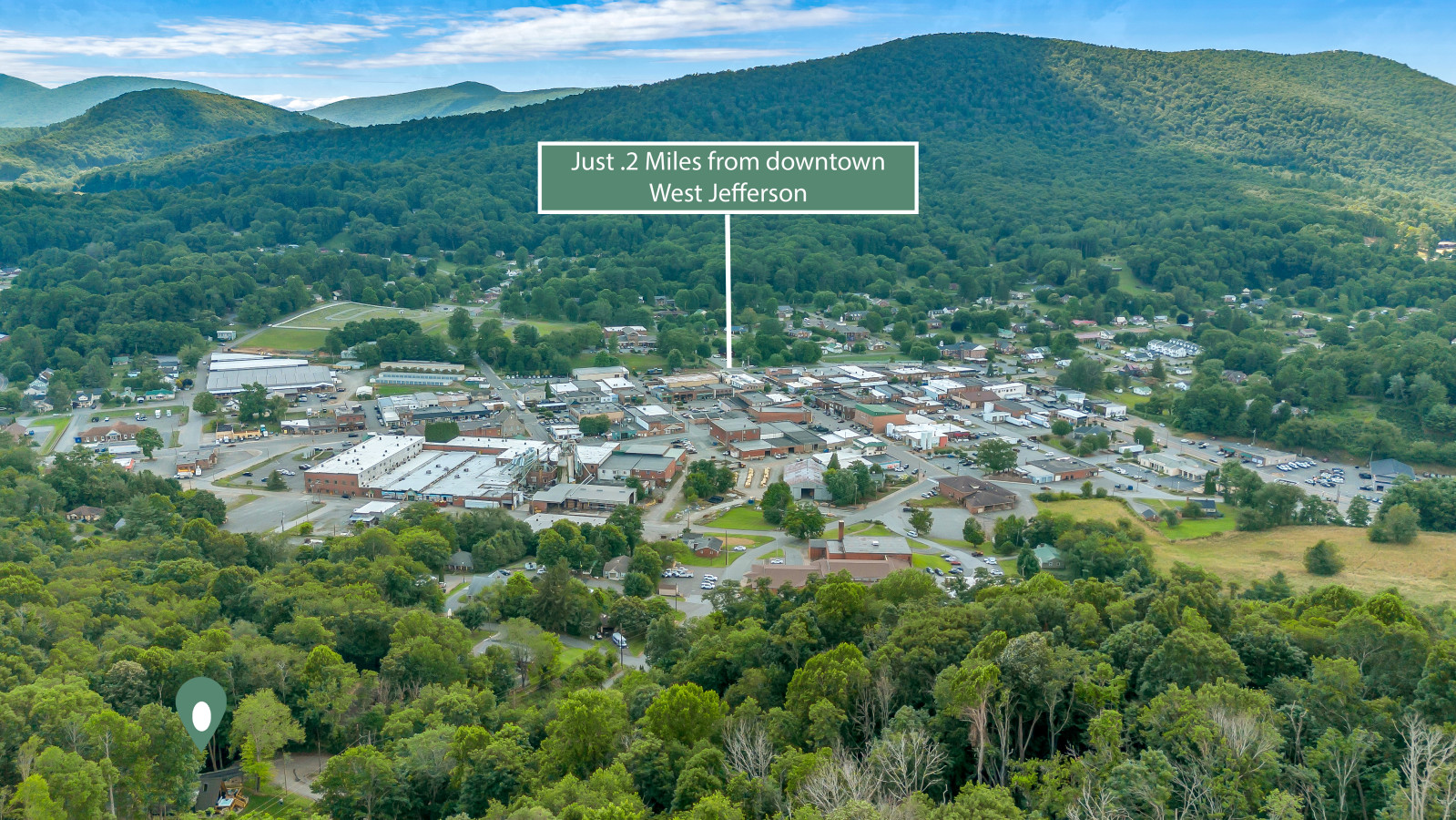 Aerial view showing High Peak a short walk from downtown West Jefferson