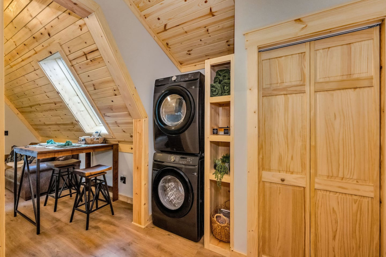 Dining nook under the skylight with stackable washer and dryer